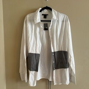 Ashley Steward White Long Sleeve Shirt with Plaid Size 18